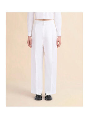 Marni Compact Organic Cotton Poplin Tapered Wide Leg Trousers Pants IT 52 US 36